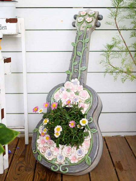 Unique Guitar Flowerpot for Garden Ornaments, Modern Garden Flower Pot, Beautiful Guitar Flowerpot, Villa Outdoor Decor Gardening Ideas-Silvia Home Craft
