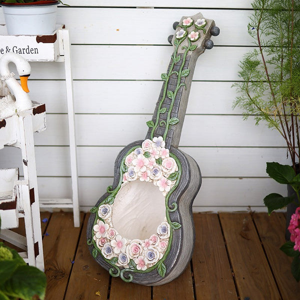 Unique Guitar Flowerpot for Garden Ornaments, Modern Garden Flower Pot, Beautiful Guitar Flowerpot, Villa Outdoor Decor Gardening Ideas-Silvia Home Craft