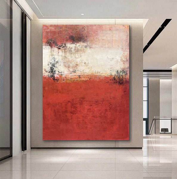 Canvas Painting for Living Room, Huge Contemporary Abstract Artwork, Red Abstract Painting Ideas for Interior Design, Modern Wall Art Painting-Silvia Home Craft