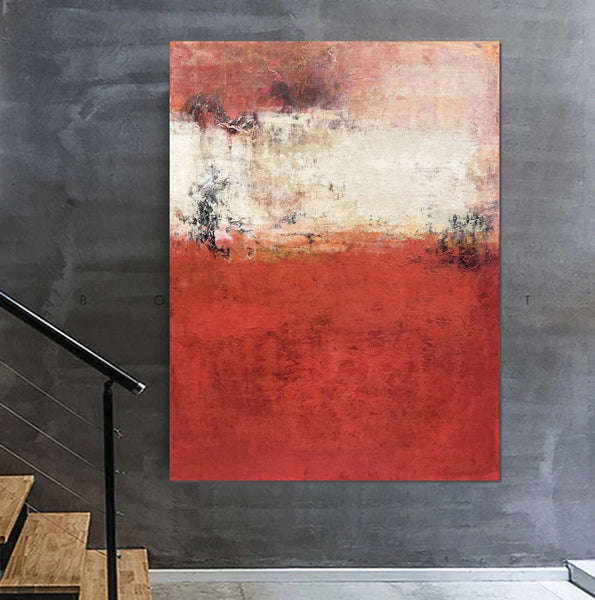 Canvas Painting for Living Room, Huge Contemporary Abstract Artwork, Red Abstract Painting Ideas for Interior Design, Modern Wall Art Painting-Silvia Home Craft