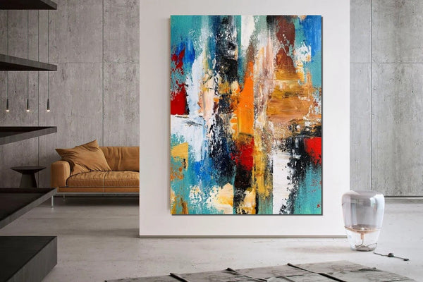 Colorful Abstract Acrylic Paintings for Living Room, Heavy Texture Canvas Art, Modern Contemporary Artwork, Buy Paintings Online-Silvia Home Craft