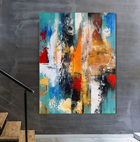 Colorful Abstract Acrylic Paintings for Living Room, Heavy Texture Canvas Art, Modern Contemporary Artwork, Buy Paintings Online-Silvia Home Craft