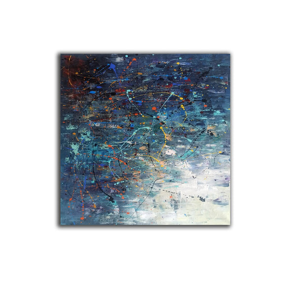 Modern Abstract Wall Art, Large Painting for Sale, Easy Painting Ideas for Living Room, Blue Acrylic Painting on Canvas, Huge Canvas Paintings-Silvia Home Craft