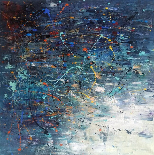 Modern Abstract Wall Art, Large Painting for Sale, Easy Painting Ideas for Living Room, Blue Acrylic Painting on Canvas, Huge Canvas Paintings-Silvia Home Craft