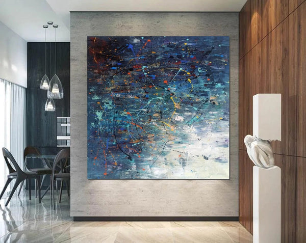 Modern Abstract Wall Art, Large Painting for Sale, Easy Painting Ideas for Living Room, Blue Acrylic Painting on Canvas, Huge Canvas Paintings-Silvia Home Craft